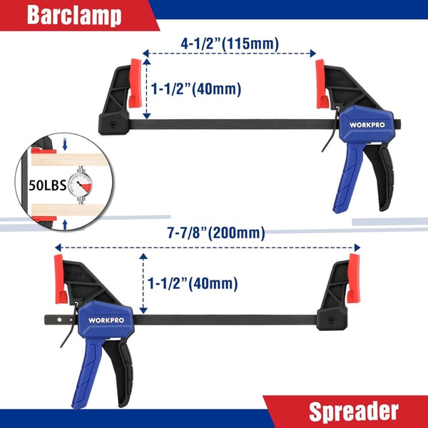 WORKPRO 8Piece Clamp Set for Woodworking 4pack 412 Mini Bar Clamps and 4 Spring Clamps LightDuty QuickChange ClampSpreader with 50 lbs Load LimitWORKPRO 8Piece Clamp Set for Woodworking 4pack 412 Mini Bar Clamps and 4 Spring Clamps LightDuty QuickChange ClampSpreader with 50 lbs Load Limit