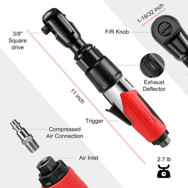 WORKPRO Air Ratchet Wrench 38Inch Pneumatic Ratchet Wrench 50ftlb Max Torque Output 160RPM 360 Degree Adjustable Exhaust ForwardReverse Control Good Gift for Men Dad FatherWORKPRO Air Ratchet Wrench 38Inch Pneumatic Ratchet Wrench 50ftlb Max Torque Output 160RPM 360 Degree Adjustable Exhaust ForwardReverse Control Good Gift for Men Dad Father