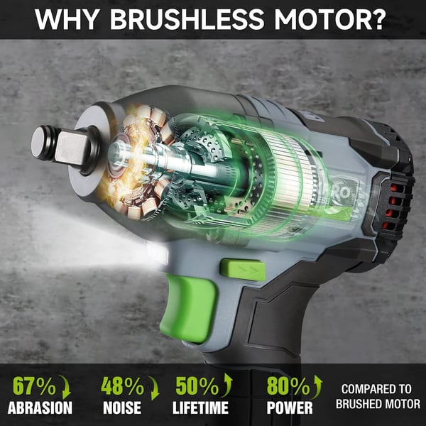 WORKPRO Cordless Impact Wrench 12 inch 20V Brushless Impact Gun High Torque 370 FtLbs 500NM Variable Speeds with 40 Ah Battery Fast Charger 4 Impact Sockets and Storage CaseWORKPRO Cordless Impact Wrench 12 inch 20V Brushless Impact Gun High Torque 370 FtLbs 500NM Variable Speeds with 40 Ah Battery Fast Charger 4 Impact Sockets and Storage Case