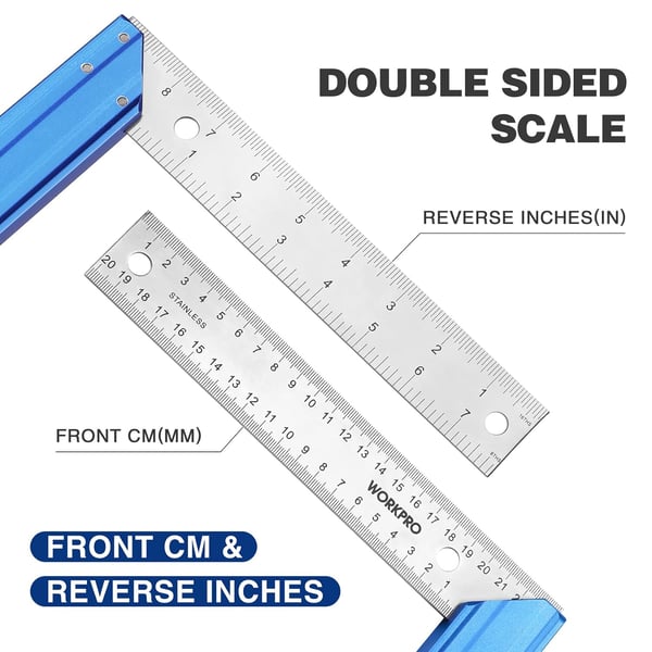 WORKPRO Rafter Square and Combination Square Tool Set 7 in Aluminum Alloy DieCasting Carpenter Square and 12 Inch ZincAlloy DieCasting Square Ruler Combo Rafter Square Layout Tool8 inch try square