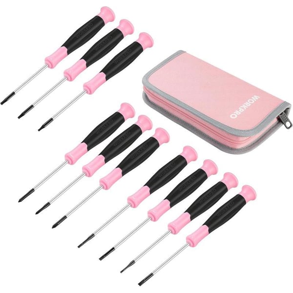 WORKPRO 10Piece Precision Screwdriver Set with Pink Pouch Phillips Slotted Torx Star Magnetic Tip Small Screwdriver Repair Kit for Eyeglass Watch Computer Laptop and Phone  Pink RibbonPink