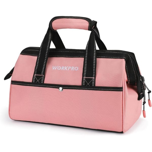 WORKPRO 13inch Tool Bag Wide Mouth Tool Tote Bag with Inside Pockets for Tool StoragePink