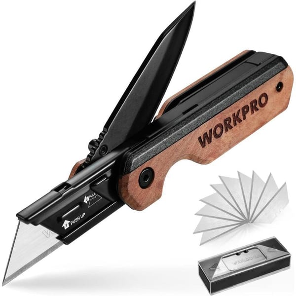 WORKPRO 2in1 Folding KnifeUtility Knife QuickChange Box Cutter with Belt Clip and Liner Lock Extra 10 SK5 Blades IncludedWORKPRO 2in1 Folding KnifeUtility Knife QuickChange Box Cutter with Belt Clip and Liner Lock Extra 10 SK5 Blades Included