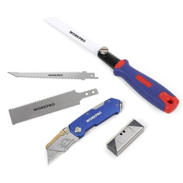 WORKPRO 3in1 Jab Saw and Folding Utility Knife Combo Kit  Extra 2 Saw Blades and 10 Standard Utility Blades IncludedWORKPRO 3in1 Jab Saw and Folding Utility Knife Combo Kit  Extra 2 Saw Blades and 10 Standard Utility Blades Included