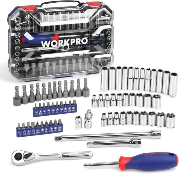 WORKPRO 70Piece 14 Drive Socket Set with QuickRelease Ratchet Metric and SAE for Auto Repairing amp Household W003068AWORKPRO 70Piece 14 Drive Socket Set with QuickRelease Ratchet Metric and SAE for Auto Repairing amp Household W003068A