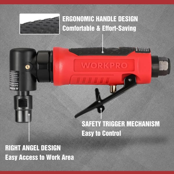 WORKPRO 14Inch Pneumatic Straight Die Grinder 25000RPM AirPowered Die Grinder for Grinding Cutting Polishing Welding Repair Deburring 14quot ampamp 18quot Collets IncludedRight Angle