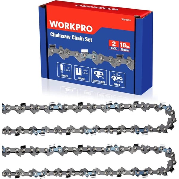 WORKPRO 2Pack 18 Inch Chainsaw Chain 38quotPitch 62 Drive Links Wood Cutting Saw Chain for Chainsaw Parts fits Craftsman Poulan Echo DeWalt