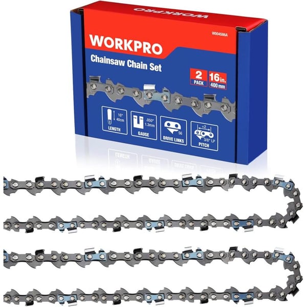 WORKPRO 2Pack Chainsaw Chain for 16Inch Bar 38quotPitch 56 Drive Links Wood Cutting Saw Chain for Chainsaw Parts fits Craftsman Poulan Echo DeWalt