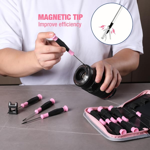 imageWORKPRO 10Piece Precision Screwdriver Set with Pink Pouch Phillips Slotted Torx Star Magnetic Tip Small Screwdriver Repair Kit for Eyeglass Watch Computer Laptop and Phone  Pink RibbonPink Precision