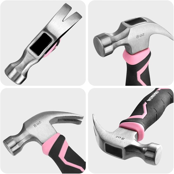 imageWORKPRO 8 oz Claw Hammer with Fiberglass Handle All Purpose Hammer with Forged Hardened Steel Head Smooth Face ampamp Shock Reduction Grip  Pink Ribbon8oz