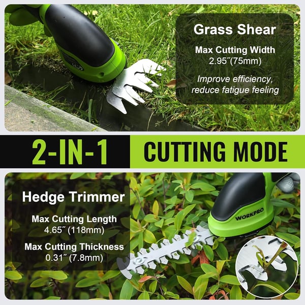 imageWORKPRO Cordless Grass Shear ampamp Shrubbery Trimmer  2 in 1 Handheld Hedge Trimmer Electric Grass Trimmer Hedge ShearsGrass Cutter Rechargeable LithiumIon Battery and TypeC Cable Included Pink RibbonGreen