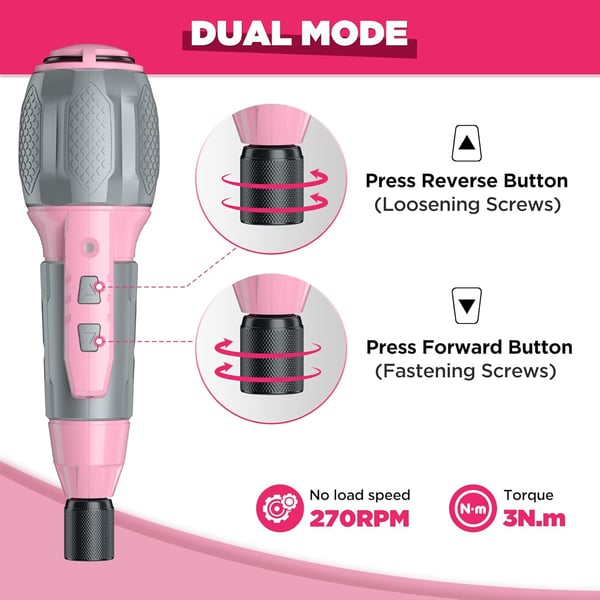 imageWORKPRO Electric Cordless Screwdriver Set  4V USB Rechargeable Lithiumion Battery Screwdriver Kit with LED Light  Small Screwdriver with 7pcs Bits for Home Office Apartment  Pink RibbonPink