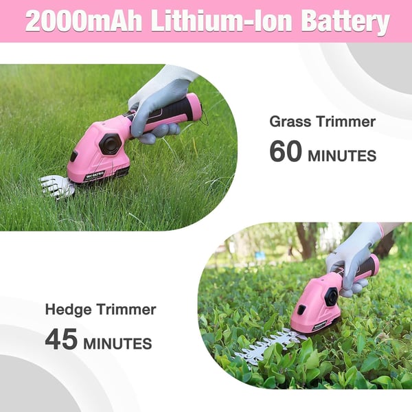 imageWORKPRO Pink Cordless Grass Shear ampamp Shrubbery Trimmer  2 in 1 Handheld Hedge Trimmer 72V Electric Grass Trimmer Hedge ShearsGrass Cutter 20Ah Rechargeable LithiumIon Battery  Pink RibbonPink