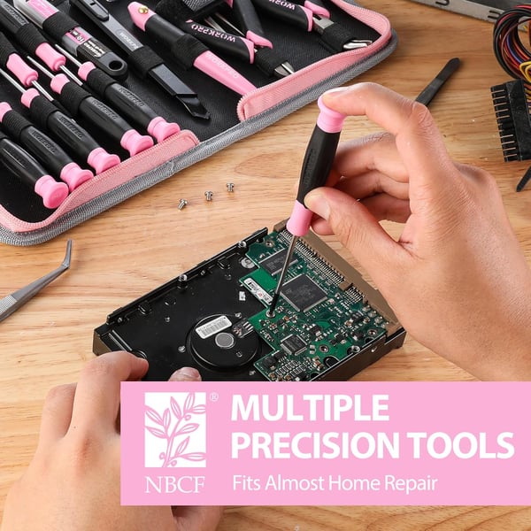 imageWORKPRO 33PCS Precision Repair Tool Set Includes Pliers Set Screwdrivers Set Craft ampamp Utility Knife Tweezers Electronic Repair Tool Kit with Pouch for Laptops Phones Computer  Pink RibbonPink