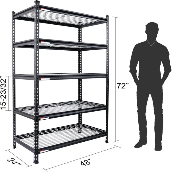 WORKPRO 5Tier Metal Storage Shelving Unit 48W x 24D x 72H Adjustable Storage Rack Heavy Duty Shelf 4000 lbs Load Capacity Total for Garage Kitchen Bathroom Warehouse BlackSliver48u201DW x 24u201DD x 72u201DH Black With Silver Pattern