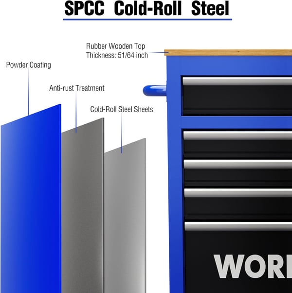 WORKPRO 42Inch 7Drawers Rolling Tool Chest Mobile Tool Storage Cabinet with Wooden Top Equipped with Casters Handle Drawer Liner and Locking System 1000 lbs Load Capacity42 inch