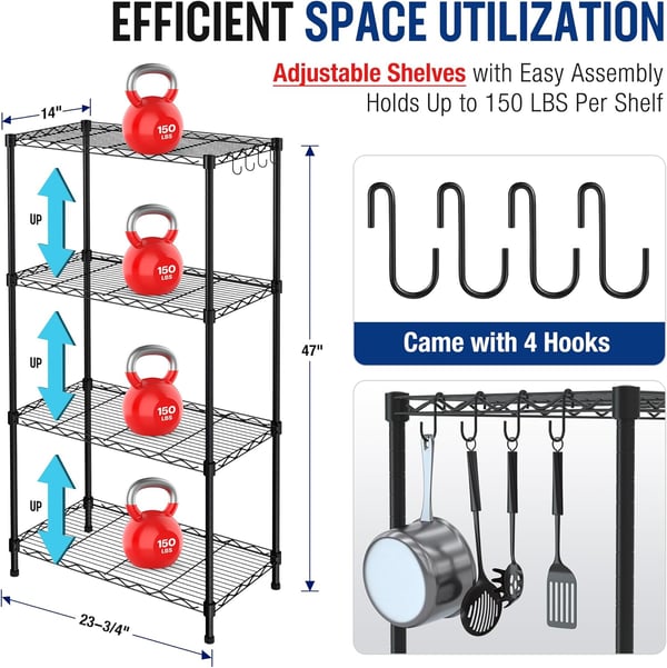 WORKPRO 5Tier Wire Shelving Unit 36W x 14D x 72H Metal Storage Shelves Rack Heavy Duty Utility Shelving 1750 LBS Load Capacity Total Kitchen Living Room Basement Garage24 W x 14 D x 48 H