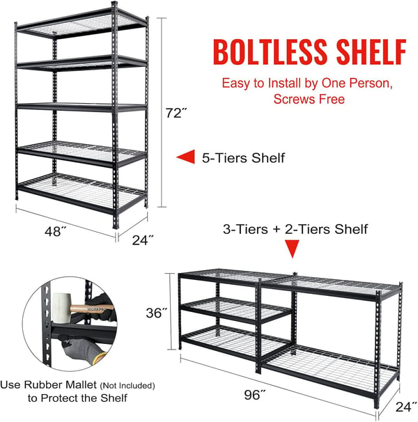 WORKPRO 3Tier Garage Shelving Unit Heavy Duty 5400 LBS Load Capacity Metal Storage Rack 50W x 18D x 47H Height Adjustable Industrial Shelving for Garage Warehouse Shop10 48u201DW x 24u201DD x 72u201DH