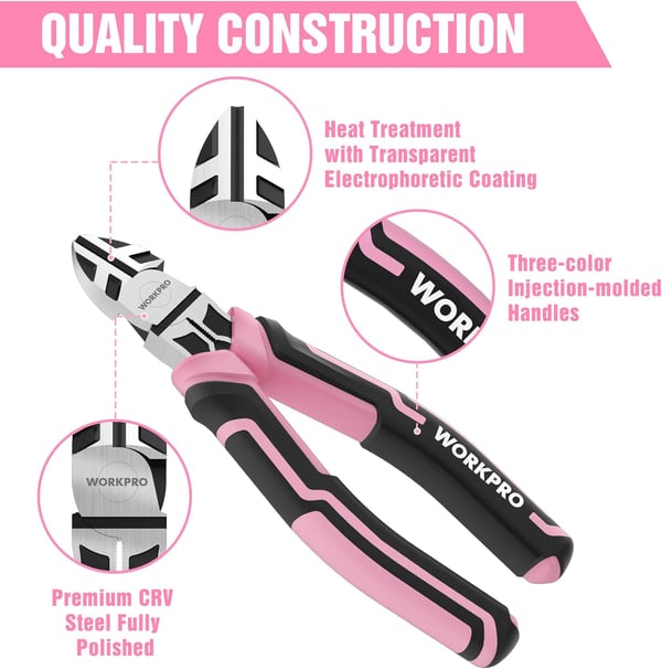 WORKPRO 3Piece Pliers Set Pink Pliers Tool Set Including Needle Nose Pliers Diagonal Cutting Pliers and Slip Joint Pliers for Plumbing Automotive and General Applications  Pink RibbonWORKPRO 3Piece Pliers Set Pink Pliers Tool Set Including Needle Nose Pliers Diagonal Cutting Pliers and Slip Joint Pliers for Plumbing Automotive and General Applications  Pink Ribbon