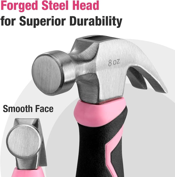 imageWORKPRO 8 oz Claw Hammer with Fiberglass Handle All Purpose Hammer with Forged Hardened Steel Head Smooth Face ampamp Shock Reduction Grip  Pink Ribbon8oz