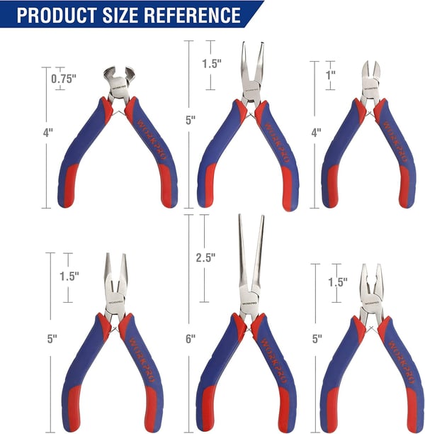 WORKPRO 6piece Mini Pliers Set  Needle Nose Diagonal Long Nose Bent Nose End Cutting and Linesman for Making Crafts Repairing Electronic Devices with PouchBlue