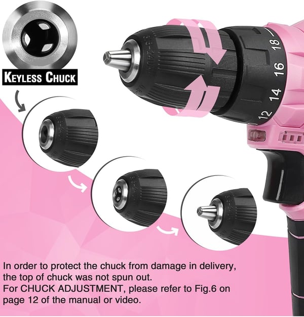 WORKPRO Cordless Drill Driver Kit 12V Electric Screwdriver Driver Tool Kit 38quot Keyless Chuck Charger and Storage Bag IncludedPink