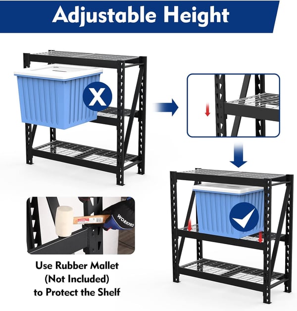 WORKPRO 3Tier Garage Shelving Unit Heavy Duty 5400 LBS Load Capacity Metal Storage Rack 50W x 18D x 47H Height Adjustable Industrial Shelving for Garage Warehouse Shop2 50u201DW x 18u201DD x 47u201DH