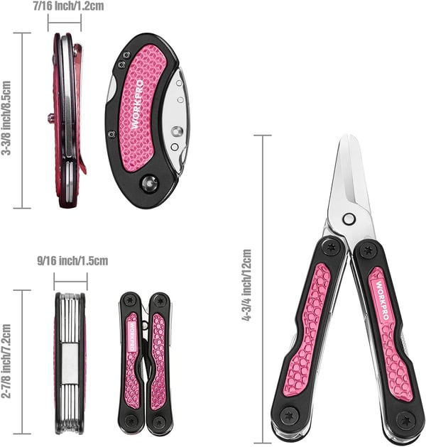 WORKPRO Pink Utility Knife amp Multi Tool Set Folding Box Cutter Quick Change Blade 8 in 1 Multi Function Scissor Portable Pocket Tools for Outdoors Camping Fishing Hiking  Pink RibbonWORKPRO Pink Utility Knife amp Multi Tool Set Folding Box Cutter Quick Change Blade 8 in 1 Multi Function Scissor Portable Pocket Tools for Outdoors Camping Fishing Hiking  Pink Ribbon