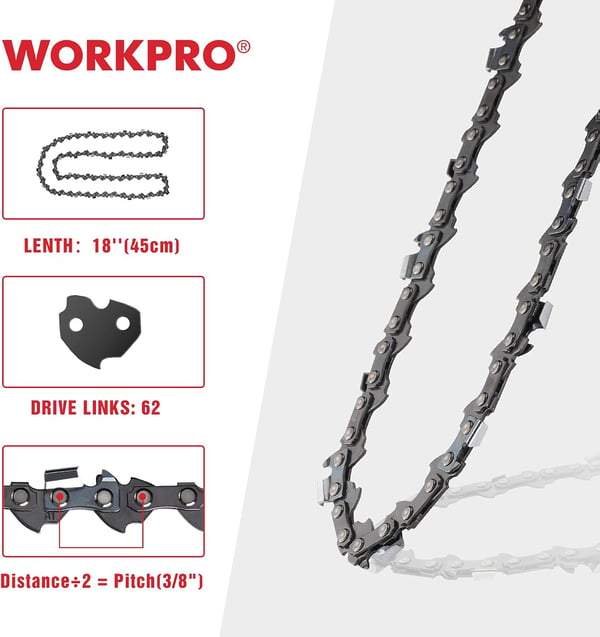 WORKPRO 2Pack 18 Inch Chainsaw Chain 38quotPitch 62 Drive Links Wood Cutting Saw Chain for Chainsaw Parts fits Craftsman Poulan Echo DeWalt