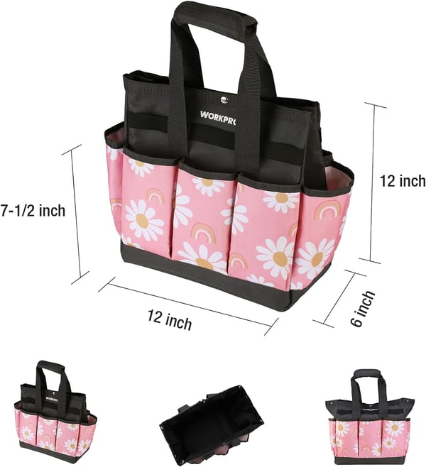 WORKPRO Garden Tool Bag 9 Pockets Garden Tote Bag Heavy Duty Oxford Garden Tool Storage Bag Gardening Tool Kit Holder Tools NOT Included 12 x 12 x 6 Blue InsectsFloral Pink