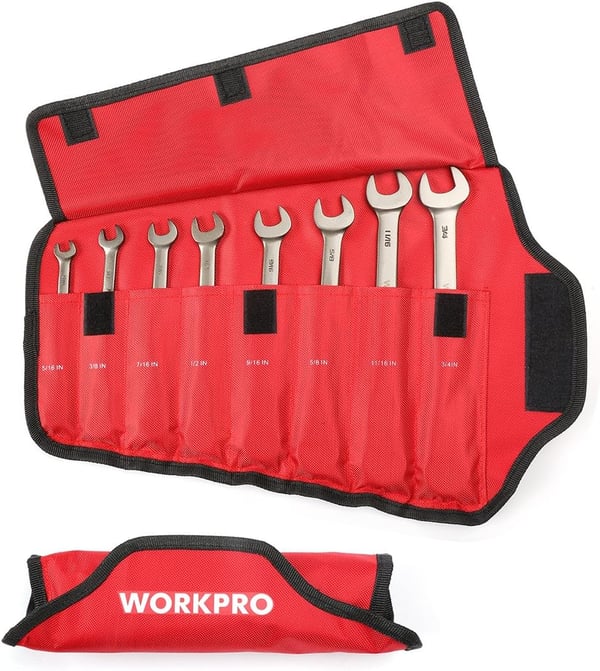 WORKPRO 8piece FlexHead Ratcheting Combination Wrench Set Metric 917 mm 72Teeth CrV Constructed Nickel Plating with Organization BagSAE Regular amp Nickel Plating