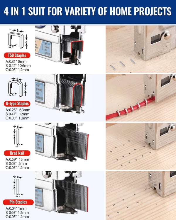 imageWORKPRO 4in1 Staple Gun Good Merry Christmas Gift Manual Brad Nailer with 2000 Counts Staples Upholstery Stapler Nail Gun for Fixing Material Decoration Carpentry Furniture Doors and Windows