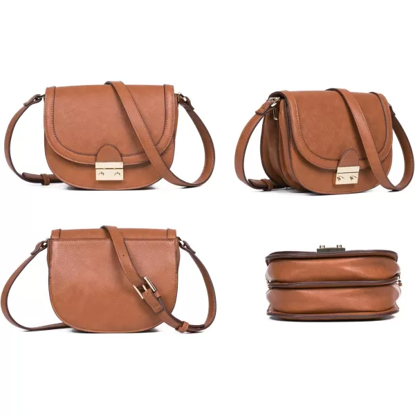 FEVERSOLE Crossbody Bag Vegan Leather Women Retro Small Saddle Satchel Shoulder Bag Tote With Long Adjustable Strap