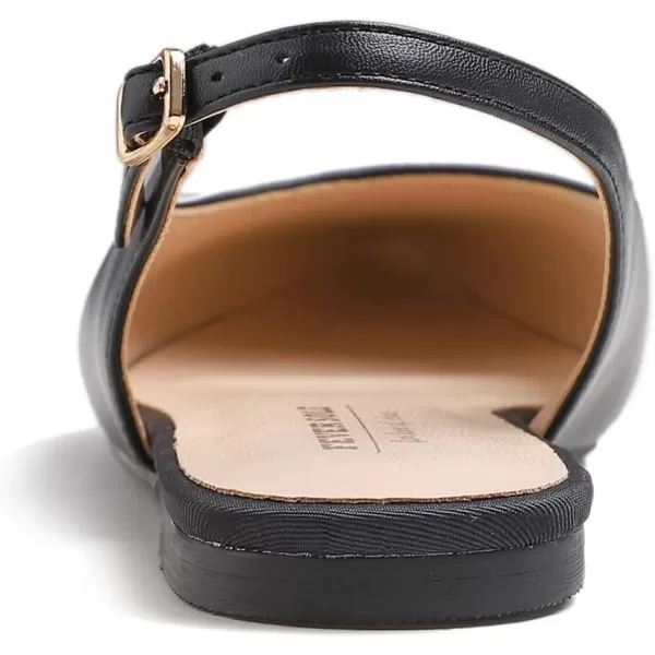 FEVERSOLE Pointed Toe Casual Slingback Flat Mules Women's Fashion Buckle Strap Slide Summer Slippers