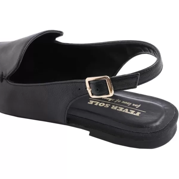 FEVERSOLE Pointed Toe Casual Slingback Flat Mules Women's Fashion Buckle Strap Slide Summer Slippers