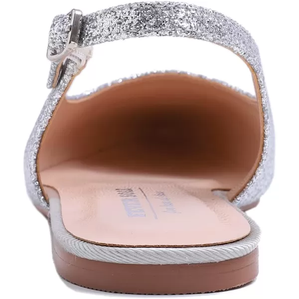 FEVERSOLE Pointed Toe Casual Slingback Flat Mules Women's Fashion Buckle Strap Slide Summer Slippers