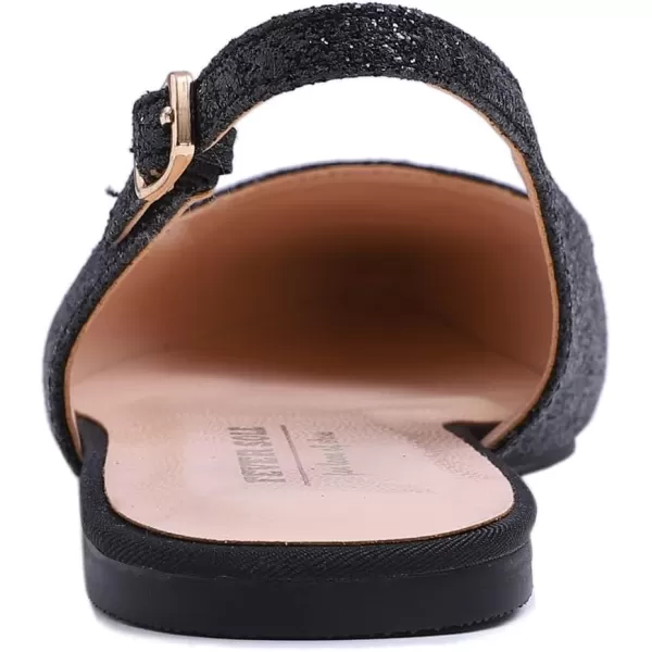 FEVERSOLE Pointed Toe Casual Slingback Flat Mules Women's Fashion Buckle Strap Slide Summer Slippers