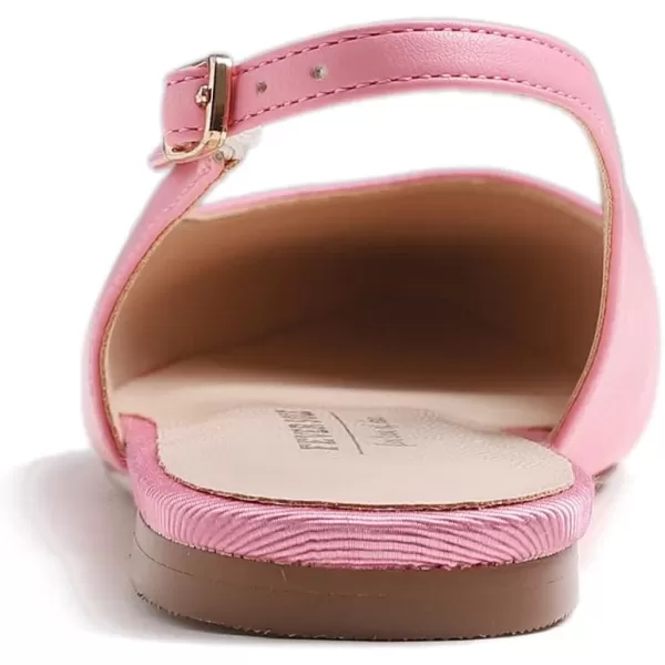 FEVERSOLE Pointed Toe Casual Slingback Flat Mules Women's Fashion Buckle Strap Slide Summer Slippers