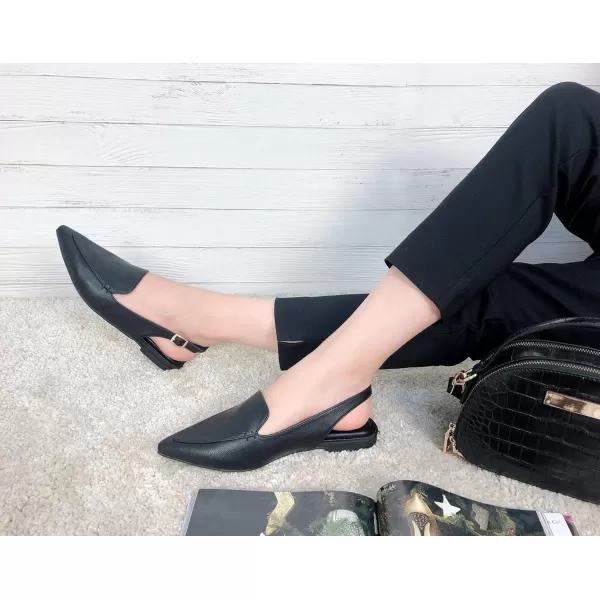 FEVERSOLE Pointed Toe Casual Slingback Flat Mules Women's Fashion Buckle Strap Slide Summer Slippers