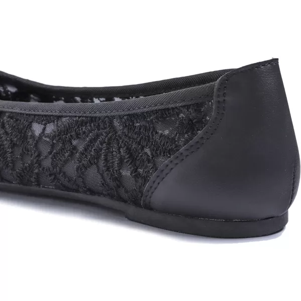 FEVERSOLE Round Toe Lace Ballet Crochet Flats Women's Comfy Breathable Shoes