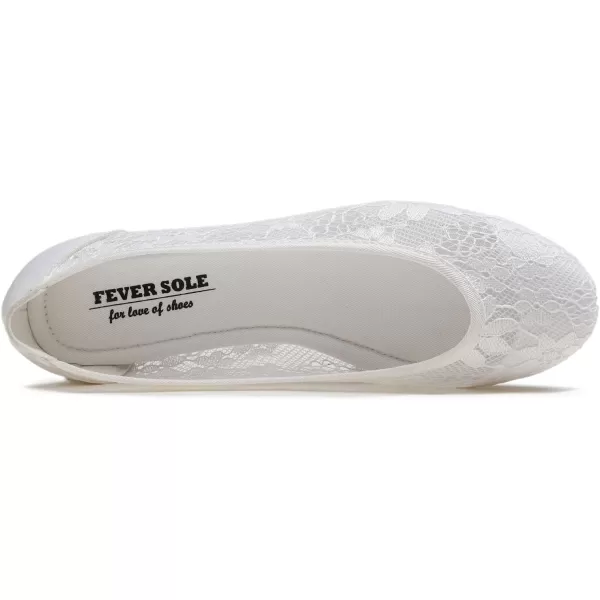 FEVERSOLE Round Toe Lace Ballet Crochet Flats Women's Comfy Breathable Shoes