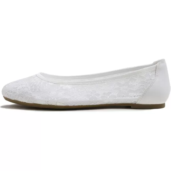 FEVERSOLE Round Toe Lace Ballet Crochet Flats Women's Comfy Breathable Shoes