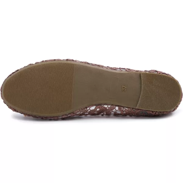 FEVERSOLE Round Toe Lace Ballet Crochet Flats Women's Comfy Breathable Shoes