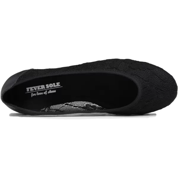 FEVERSOLE Round Toe Lace Ballet Crochet Flats Women's Comfy Breathable Shoes