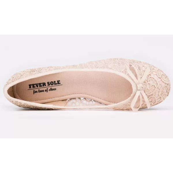 FEVERSOLE Round Toe Lace Ballet Crochet Flats Women's Comfy Breathable Shoes