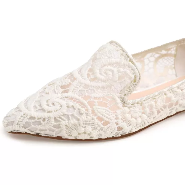 FEVERSOLE Round Toe Lace Ballet Crochet Flats Women's Comfy Breathable Shoes