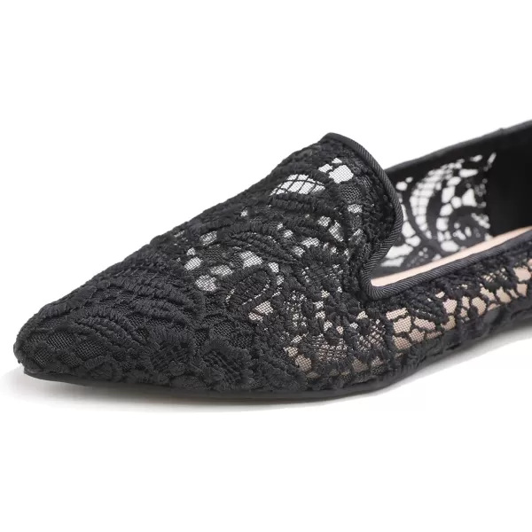 FEVERSOLE Round Toe Lace Ballet Crochet Flats Women's Comfy Breathable Shoes