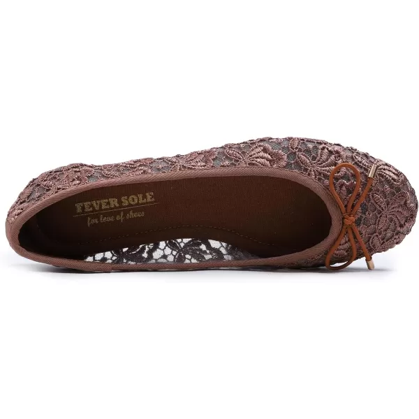 FEVERSOLE Round Toe Lace Ballet Crochet Flats Women's Comfy Breathable Shoes