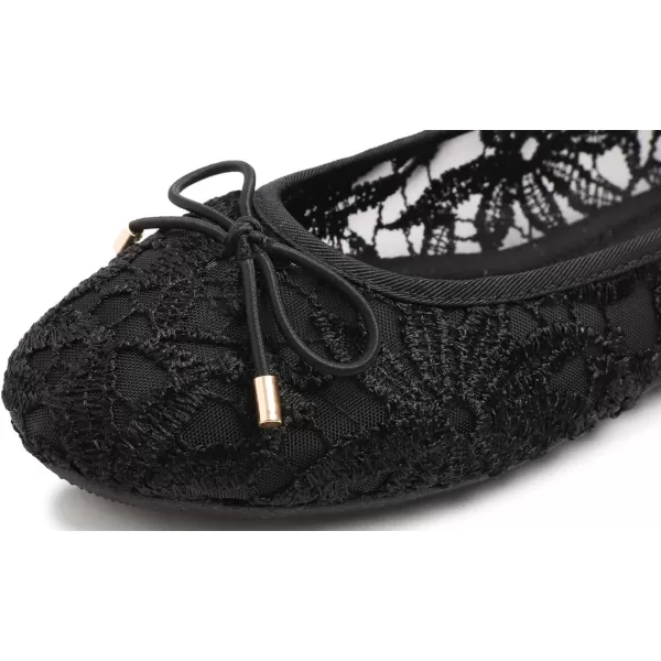 FEVERSOLE Round Toe Lace Ballet Crochet Flats Women's Comfy Breathable Shoes