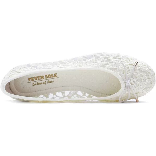 FEVERSOLE Round Toe Lace Ballet Crochet Flats Women's Comfy Breathable Shoes